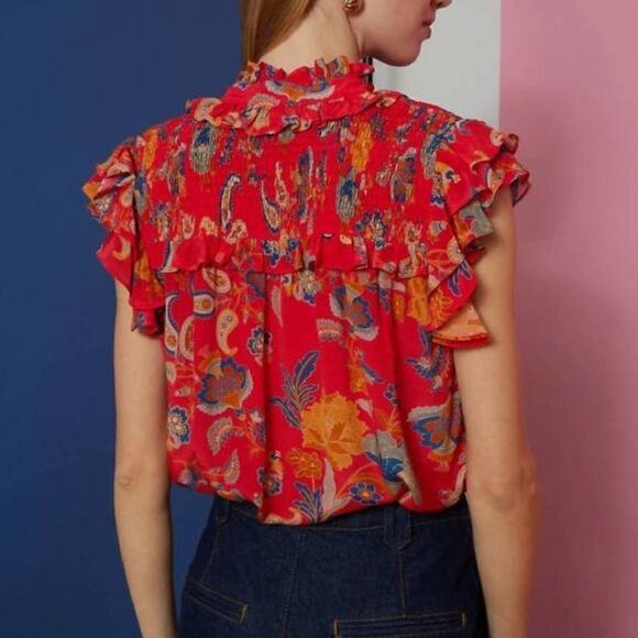 New GILNER FARRAR Sienna Blouse in Paradise Red Small - Picture 6 of 14